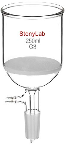 StonyLab Borosilicate Glass Buchner Filtering Funnel with Fine Frit(G3), 764mm Inner Diameter, 80mm Depth, with 24/40 Standard Taper Inner Joint and Vacuum Serrated Tubulation (250 mL)