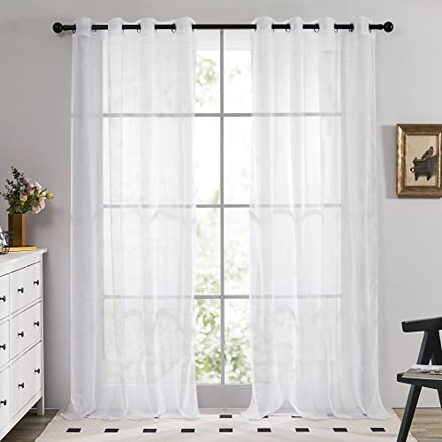Deconovo Net Curtains Long Drop, Semi Transparent Voile Curtain Panels, Back Eyelet Curtains, Voile Sheer Curtains for Window, 55 x 102 Inch(Width x Length), White, 2 Panels