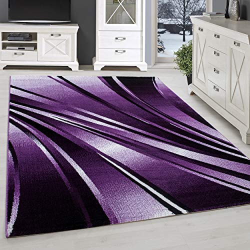 SIMPEX Teppich Wohnzimmer Schlafzimmer Esszimmer Teppich Läufer Flur Küchenteppich Modernes Wellen Muster Soft & Weich Kurzflor Pflegeleicht Home Farbe: Violett, 160 x 230 cm
