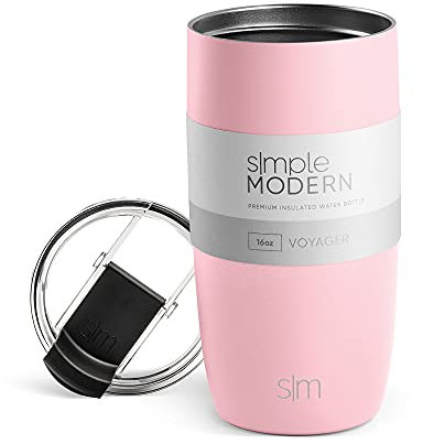 Simple Modern Thermobecher Kaffeebecher to go mit Klappdeckel | Isolierter Edelstahl-Kaffeebecher | Geschenke für Frauen und Männer | Voyager | 470ml | Blush