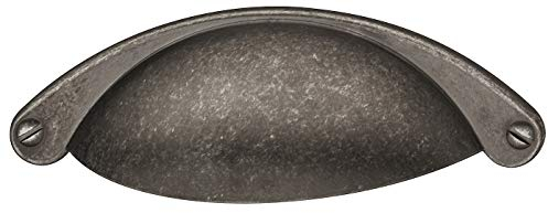 Gedotec Poignée de meuble de cuisine à visser en forme de coquillage pour porte coulissante en métal vintage – Roma – Étain mat – Poignée meuble cuisine à visser – 120 x 30 mm