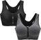 ZOEREA Sports BH Damen Push Up Zip Front, 3er Pack Impact Yoga Bra Schwarz und Grau,XL