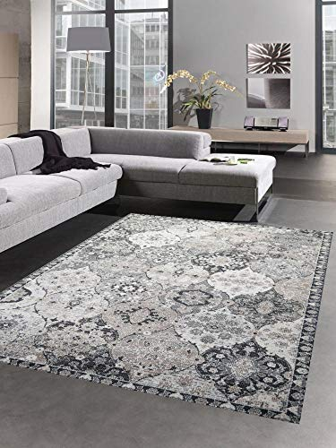 CARPETIA Teppich Outdoor Orientteppich Wohnzimmerteppich Ornamente in grau blau Größe 120x170 cm