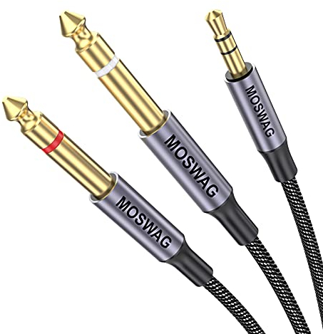 MOSWAG 6FT 3.5 mm 1/8 TRS a 2 x 6.35 mm 1/4 TS Cable mono Y Cable divisor de 1 m Compatible con computadora portátil, reproductor de CD,amplificador de potencia,mezclador,sistemas estéreo domésticos