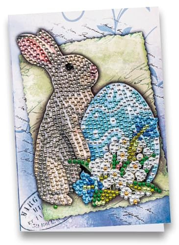 Ideen mit Herz Diamond-Painting-Grußkarte | Strass-Edition | Din B6 | 370 g/m² | inkl. Steine, Umschlag & Werkzeug … (Kaninchen mit Osterei)