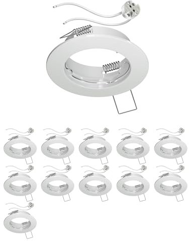 ledscom.de 12 Stück Decken-Einbaurahmen FERE, rund, weiß glänzend (LED/Halogen/MR16/50mm) inkl. GU5.3 Fassung