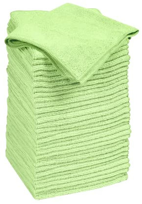Quickie Cleaning 32-Pack Microfiber Cleaning Cloth, 14x14 inch, Green, All-Purpose Towel/Wiper for Multi-Purpose Indoor/Outdoor Cleaning/Dusting/Polishing on Kitchen/Bathroom/Auto Surfaces