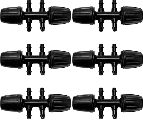 VooGenzek 6 Piezas 8/12 mm a 4/7 mm Conectores en T con Púas para Riego por Goteo, Adaptador en T de 6 Vías Púas para Tubo 8/12 mm a 4/7 mm, Tubo de Tiego Tee por Goteo, para Césped, Jardín, Negro