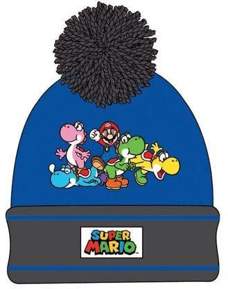 Super Mario Mütze Wintermütze mit Bommel (Blau, 52)