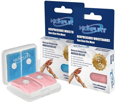 Hionfurt Akupressur Armband Gegen Übelkeit für Erwachsene und Kinder Akkupressurarmbänder für Reiseübelkeit und Seekrankheit Reisekrankheitsbänder Gegen Schwangerschaftsübelkeit - 2 Paar Blau, Rosa