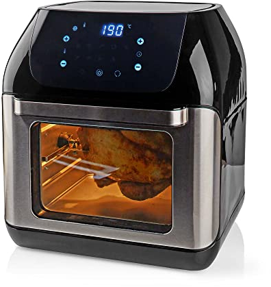 Nedis KAAFO300EBK Friggitrice ad Aria – 12 L – 1500 W – 9 Programmi Preimpostati – Funzione Girarrosto – Display Digitale – Nero