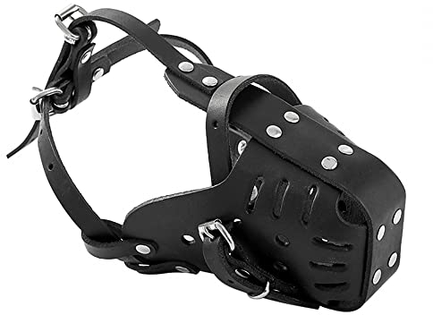 DONGKER Hund Maulkorb, Leder Hund Maulkörbe, Atmungsaktiver Hundemaulkorb mit Verstellbaren Riemen für Mittelgroße Hunde, Verhindert Beißen, Bellen und Kauen
