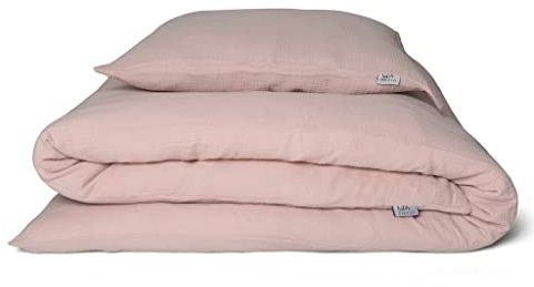 hutch&putch Eliane Premium Musselin-Bettwäsche mit Kissenbezug - Blush - Bettwäsche-Set 100% Bio-Baumwolle - Deckenbezug, Kissenbezug weich & atmungsaktiv