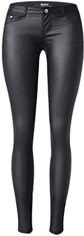 Dninmim Damen Skinny Low Waist Slim PU Leder Hose Frühling Herbst Sexy Schwarz Kunstleder Hose
