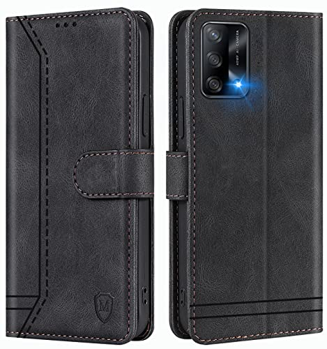 GoodcAcy Handyhülle für Oppo F19/A74 4G/A95 4G Hülle Handyhülle Leder Klappbar Schutzhülle Tasche Wallet Brieftasche Cover Flip Case für Oppo F19/A74 4G/A95 4G Klapphülle Schwarz