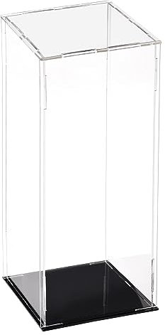 TA-VIGOR Transparente Acryl-Vitrine, 10 x 10 x 30 cm, zusammenbaubar, Würfel-Organizer, Ständer, staubdichter Schutz, Vitrine mit schwarzem Sockel für Actionfiguren, Spielzeug, Sammlerstücke,