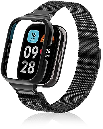 Niboow Strap Compatible with Xiaomi Redmi Watch 3 Active, Men Women Magnet Stainless Steel Mesh Metal Breathable Watch Bands for Xiaomi Redmi Watch 3 Active - Black