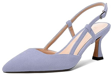 FEMSTEP Women Slingback Pointed Toe Evening Mid Heel Spool Suede Buckle 2.5 Inch Solid Dress Court Shoes Lilac Size 8.5