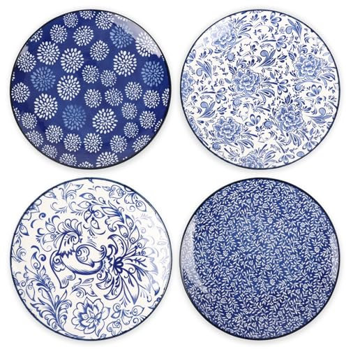 KitchenTour - Juego de 4 platos llanos de cerámica, platos grandes de ensalada de 10.5 pulgadas, platos para servir postres, pasta, filetes, lavavajillas y microondas