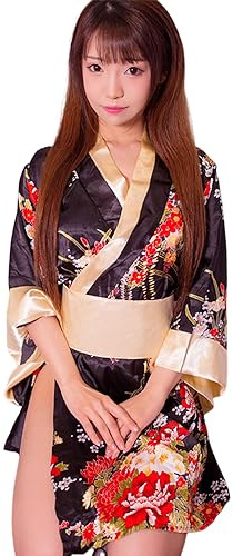Temptshow Disfraz de kimono japonés sexy para mujer, bata de geisha, camisón anime cosplay, Negro1, Talla única