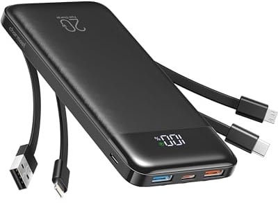Charmast Power Bank, 22,5W Powerbank 20000mAh mit Kabel USB C und LED-Display, PD3.0 QC4.0 Externe Handyakkus mit 6 Ausgängen Kompatibel mit iPhone 16 15 14 13 12 11 Pro Max Plus Samsung Huawei Tablet