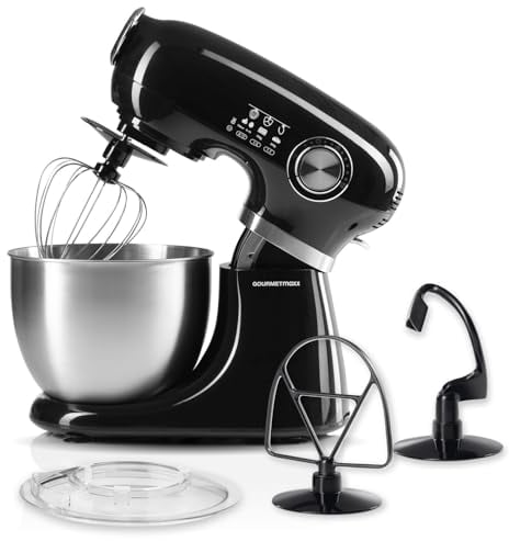 GOURMETmaxx Küchenmaschine & Rührgerät | Multifunktionale Küchenhilfe inkl. Rührschüssel und Aufsätze | Leistungsstarker Mixer mit Schneebesen und mehr | Elektrische Knetmaschine [schwarz]