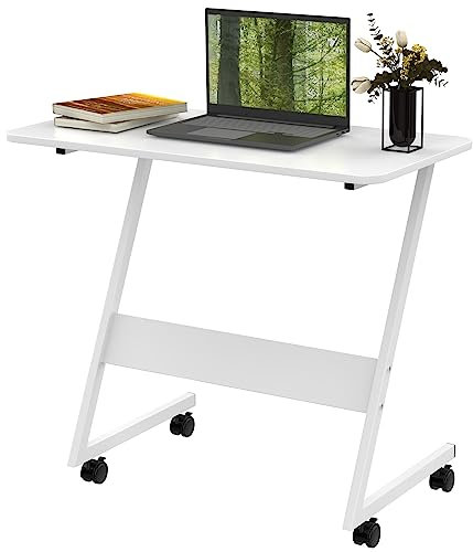 HaodaCulture Pequeño Escritorio En Forma de Z,Mesa de Ordenador Pequeña Mesa Ordenador para Computadora PC con Ruedas Mesa Auxiliar Escritorio de Ordenador para Oficina (80x40x75cm, Blanco)