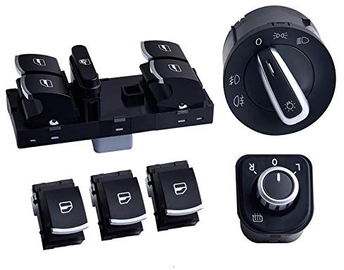 ZIxmix Car Headlight Switch Hauptfenster-Steuerschalter, Spiegel, Scheinwerfer, Nebelscheinwerfer, Knopf-Set, passend for VW Jetta 6 Golf GTI 5 6 Tiguan Passat B6 CC Headlight Switch