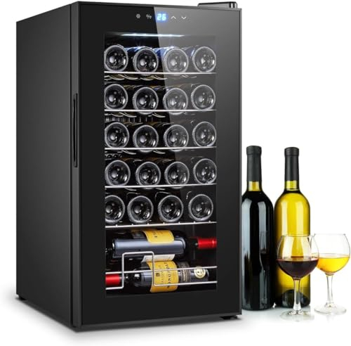 Wintem Cantinetta per Vino con Regolazione Temperatura 5-18°C - Mini Frigo Bar per 24 Bottiglie 70L - Wooler, Elegante Design Moderno, Display LED e Touchscreen