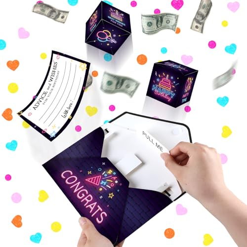 gisgfim Explodierende Geburtstagsbox Überraschung Geschenkbox mit Konfetti Happy Birthday Exploding Birthday Grußkarten, Pop Up Explosion Box Streich Neon Überraschung Box Glitzer für Frauen Männer