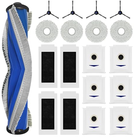 19 Stück Zubehörset für ECOVACS DEEBOT T30 PRO Omni / T30 Omni, 1 Gummi-Hauptbürste,4 Filters,4 Wischtücher,4 Seitenbürsten,6 Staubbeutel
