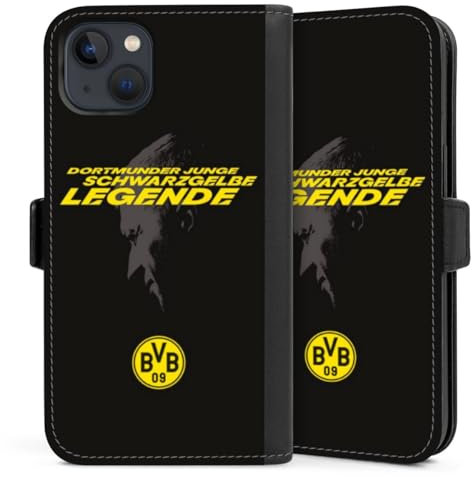 Klapphülle kompatibel mit Apple iPhone 13 Handyhülle aus Kunst Leder schwarz Flip Case Marco Reus Borussia Dortmund BVB