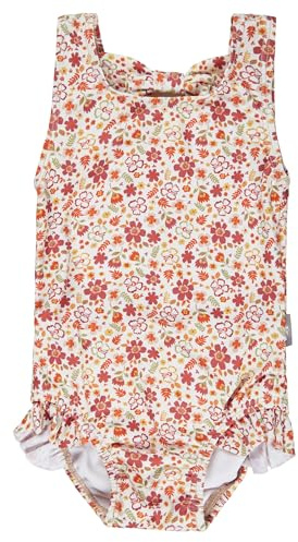 Sterntaler Badeanzug Blumen – UV-Schutz 50+ Schwimmanzug Mädchen – Baby Badeanzug mit Blumenprint, Volants und Schleifendetail – mit Windeleinsatz bis Größe 86/92 - Bademode – Ecru, Größe 80