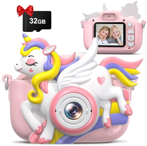 Hangrui Kinderkamera, 2.0”-Bildschirm Kinder Kamera, 1080P HD Kamera Kinder mit 32G Speicherkarte, Fotoapparat Kinder, Digitalkamera Kinder Geschenke für 3-12 Jahre Geburtstag Kinder