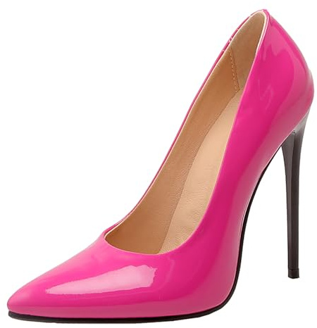 Damen Stiletto Pumps Höhe Ferse Schuhe Pointed Toe Ohne Verschluss Simple Abendschuhe, U77061Gm Rose-Rot Gr 47 EU/49Cn