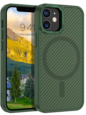 Telaso Magnetisch Hülle für iPhone 12 Mini Hülle für MagSafe Magnetkraft Handyhülle iPhone 12 Mini Case Kohlefasertextur-Design Stoßfest Schutzhülle Cover für iPhone 12 Mini 5.4 Grün