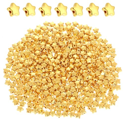 Stern Perlen 500 Stück, 6 mm Goldene-Perlen, Sternförmige Abstandsperlen, Sterne Acryl Sternform Perlen für Armbänder, Abstandsperlen Stern Charms für DIY Schmuckherstellung Basteln