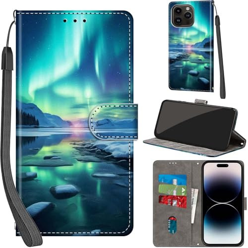Haninsuze for iPhone 15 Pro 6.1-Inch Case PU Leather Wallet Book Flip Folio Stand View Magnetic Multi-Pattern Cover compatible with iPhone 15 Pro Phone Case (Arctic)
