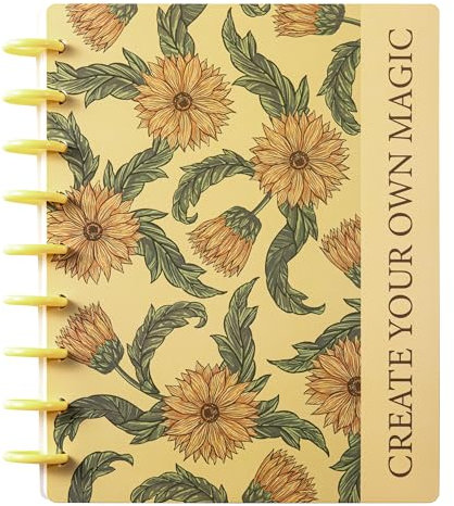 MGGAO Disc-Bound Sunflower Journal Planner für Frauen & Männer, linierte Notizbücher, 200 Seiten, College Ruled Journals Notebook für Schule und Büro