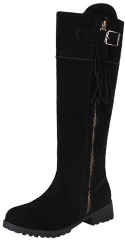 rismart Stivali Al Ginocchio Donna Punta Rotonda Tacco Grosso Zip laterale Stivali Lunghi Scarpe Autunno Inverno Nero,40