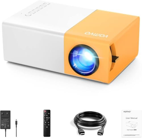 Vamvo Mini Beamer YG300Pro, tragbarer LED-Videoprojektor, kompatibel mit Smartphone/PS4/Fire Stick, 1080p Full HD, Bluetooth 5.4 Audio, Yellow+White, HDMI/USB/3,5 mm Klinkenstecker