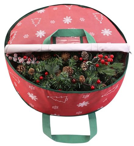 TaoQ C 75 cm Weihnachtskranz Aufbewahrungstasche, Kranz Aufbewahrungsbehälter mit Tragegriffen Reißverschluss, Girlande Aufbewahrungstasche für Kranz Weihnachtsdekoration, Rot