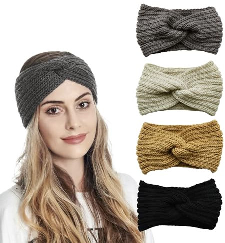 GUTERTOP 4 Stück Stirnband Winter, Gestrickte Haarreifen Breit, Elastische Stirnbänder Damen für Herbst und Winter
