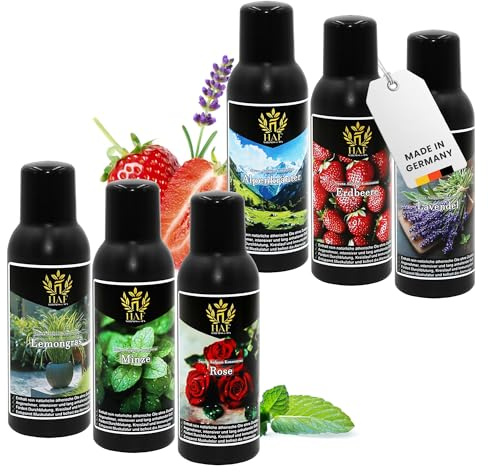 HAF Saunaaufguss Set „Frühlingshauch“ - 6 x 250ml Sauna Aufgussmittel Alpenkräuter, Erdbeere, Lavendel, Lemongras, Minze, Rose - Saunaduft mit natürlichen ätherischen Ölen & ohne Zusätze