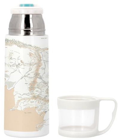 Thermoskanne aus Edelstahl mit integrierter Tasse – Karte von Mittelerde, Fantastisches Buch – 350 ml – Thermosflasche