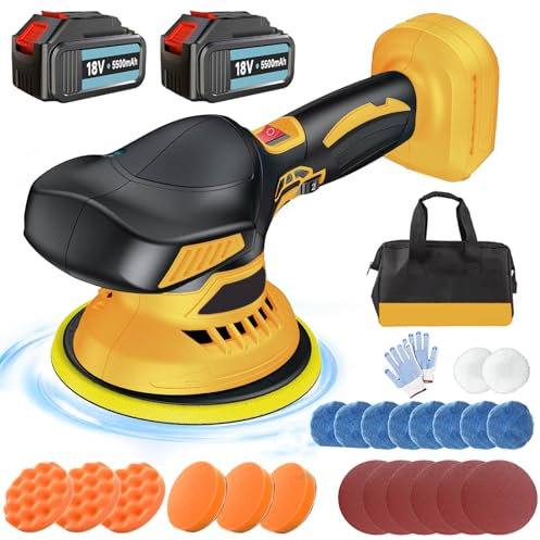Cordless Buffer Polisher, 6 inch Car Polisher 145mm Compatible with Dewalt Battery, Car Buffer Polisher 6 Variable Speed 6000RPM, Buffers Polishers Kit for Car Scratch Removing, Without Battery