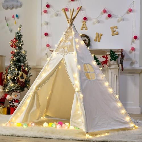 Tipi Zelt für Kinder mit Matte, Kinderzelte Indoor Spielzelt Spielhaus, Kleinkinder Tipi 100% Baumwolle, Tipi Zelte für Kinder drinnen, Kinderzimmerzelt