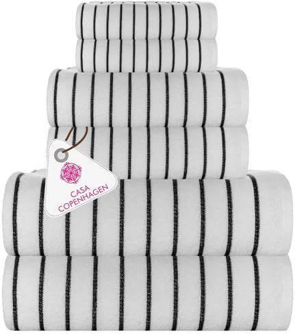 Casa Copenhagen Ecstatic 6-teiliges Handtuch-Set – Weiß, 600 g/m², 2 Badetücher, 2 Handtücher, 2 Waschlappen aus weicher ägyptischer Baumwolle für Badezimmer, Küche und Dusche