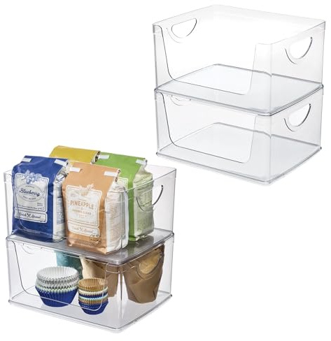 iDesign Stackable Open-Front Storage Bins with Handles, Set of 4, Clear | For Kitchen and Pantry