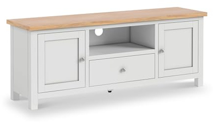 Roseland Furiture Farrow XL Grey TV Stand Cabinet for 65 Inch TV | Fully Assembled Large 150cm Wooden TV Unit for Living Room with Storage Cabinets and Drawer